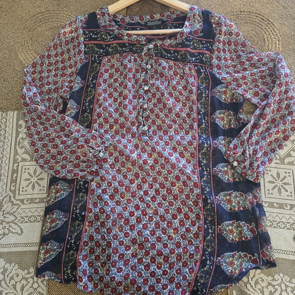 Lucky Brand red and blue boho blouse size small - Picture 1 of 5